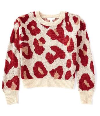 China Pullover 2023 New Children winter Knitted Scoop neckline Long sleeves Pullover Big Girls clothings Leopard Print Knit Sweater for sale