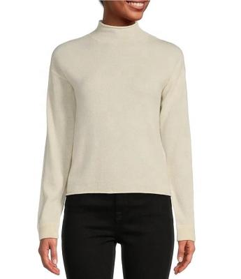 China Breathable 2022 custom wool cashmere yarn fabric high quality pullover Mock Neck Long Sleeve Cashmere Sweater for sale