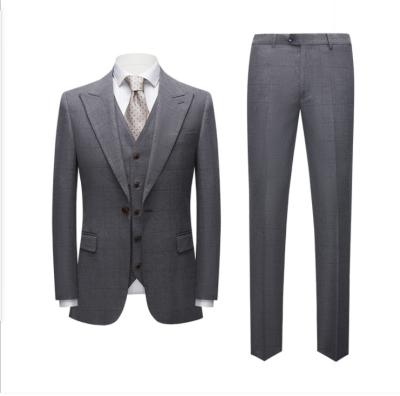 China Anti-wrinkle men's suit British slim gray plaid casual suit three-piece wholesale customization for sale