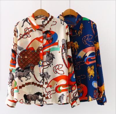 China Anti-pilling 2021 Spring/Summer Retro French Printed Long Lapel Shirt Shirt Casual Shopping for sale