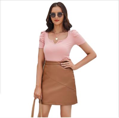 China European and American women's leather skirt summer elastic telescopic skirt new European 2021 anti-static PU leather skirt for sale