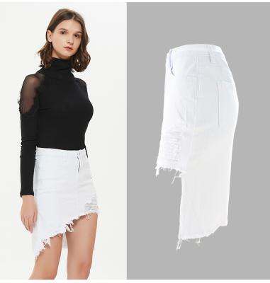 China European anti-static spring custom white hip new and American design middle irregular long slit wrapped denim skirt for sale