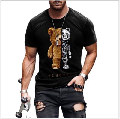 China European and American Men's Anti-wrinkle Street Fashion T-shirt Loose Border Bear Printing Casual Amazon Top for sale