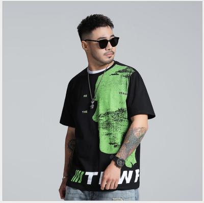 China Anti-wrinkle men's wear big European and loose sleeve T-shirt trend sleeve T-shirt American big hip short half hop loose T-shirt for sale