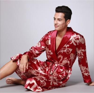 China Breathable Ice Silk Summer Long Sleeved Home Wear Long Robes Bathrobes Men's Pajamas for sale