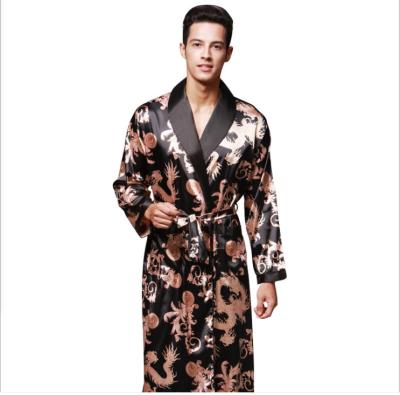 China 2021 Breathable European and American Summer Men's Pajamas Ice Silk Long Sleeved Bathrobe Home Clothes for sale