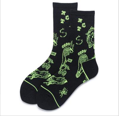 China European and American sports tattoo pattern graffiti flower sock street hip fluorescent hop combed cotton sock men's and women's socks for sale