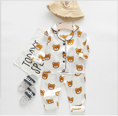 China 2021 Breathable Children's European and American Children's Home Use Children's Pajamas Long Sleeve Ice Silk Bear Home Wear Pajamas for sale