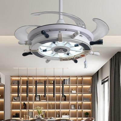 China B2B Modern Silver Ceiling Fan Light With Remote Control 3 Color Change LED Chandelier Fan Lamp for sale