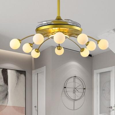 China Fashion Modern Top Gold Ceiling Light Tropical Retractable Fan for sale