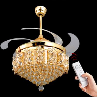 China Atunus Fan Lights Luxury Ceiling Fan Modern Custom Color K9 Crystal Remote Control Invisible Ceiling Gold With Fan Light Chandelier for sale