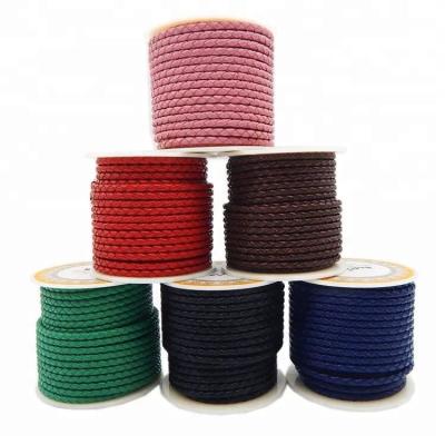 China New Sustainable Braieded Round Colored Leather Cord With Spool for sale