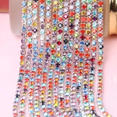 China Flatback Rhinestones Chain 2.0/2.5/2.8/3.0/mm Crystal Glass Sew With Silver Bottom Sew On Trim for sale