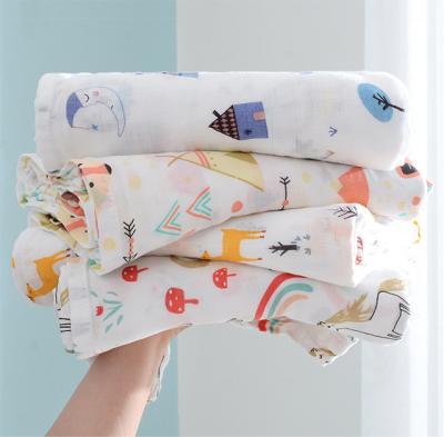 China PORTABLE Soft Fabric Cartoon Printed Baby 30% Cotton 70% Bamboo Muslin Wrap Bath Blanket / Towel for sale