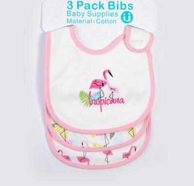 China 3 Pack Cotton Antibacterial Waterproof Baby Bibs For Girls For Eating Drooling Teething With Snaps for sale