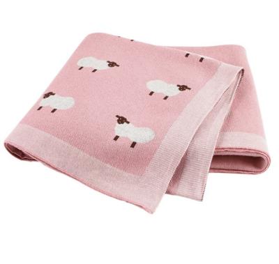 China Plain Soft Knitted High Quality 100% Cotton Baby Throw Blanket Baby Blanket With Sheep Pattern for sale