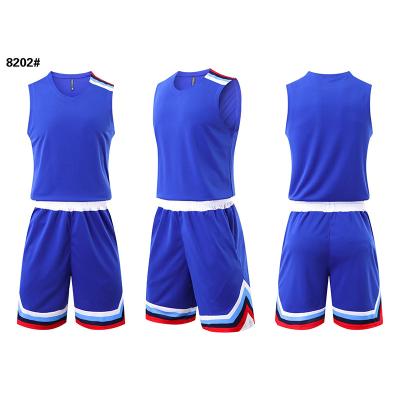 China 2022-23 Latest Season Breathable Wholesale Blue Basketball Kits With Customized Logo And Name for sale