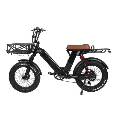 China Aluminum alloy 48v 500/750W full suspension fat tire disc brakes electric cargo bike 55km/h fast electric mopeds bicycle with dual battery for sale