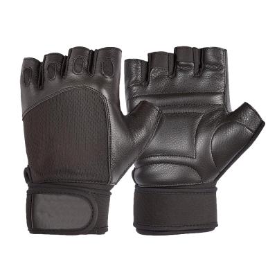 China Breathable Black Leather Bodybuilding Gloves Whip Leather Pigskin Gym Gloves For Bodybuilding for sale