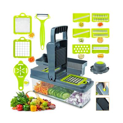 China Stocked Fruit Vegetable Tools Kitchen 14 In 1 Veggie Food Chopper Mandoline Slicer Onion Cutter Peeler Vegetable Vegetable Slicer for sale