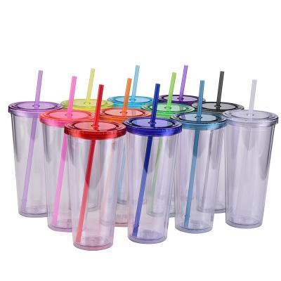 China Disposable Double Wall Clear Acrylic Plastic Cup Hot Sales 16oz 24oz Tumbler Beverage Cup With Straw And Lid For Vinyl for sale