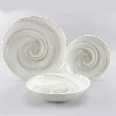 China Sustainable Wholesale Customized Ceramic Dinnerware Sets White Porcelain Pad Printing 18pcs Round Edge for sale