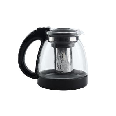 China 1.5L sustainable glass teapot with stainless steel filter and plastic handle for sale