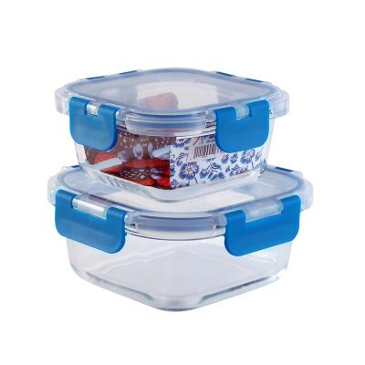 China Eco-Friendly Microwavable Meal Microwavable Salad Lunch Box Glass Food Fresh-Keeping Storage Container for sale