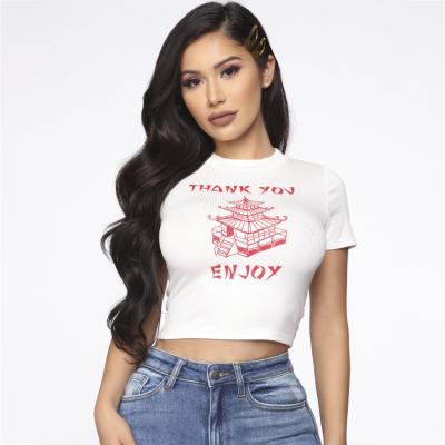 China Anti-Wrinkle 2022 Custom White LOGO Female Cotton Crop Top 100% Spring Summer Cotton T-shirt Women Cultivate for sale