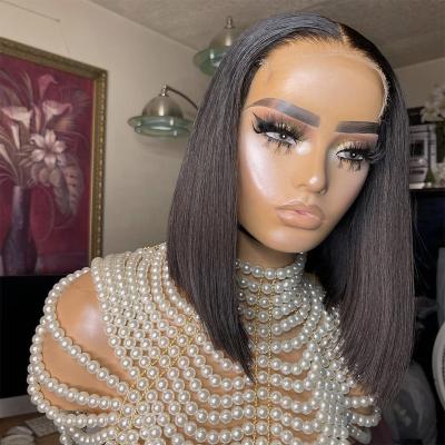 China Seller 100% Transparent Pulled Straight Bob Lace Wig Frontal Human Hair Wig Lace Front Human Hair Lace Wig Swiss Cuticle Harmonious Raw Double for sale