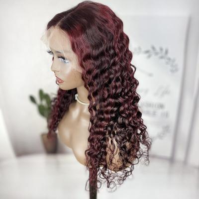 China Transparent Highlight 99j Water Wave Hair Front Wigs Brazilian Virgin Human Hair Burgundy Lace Front Wig 99j Lace Frontal Wig For Black Women for sale