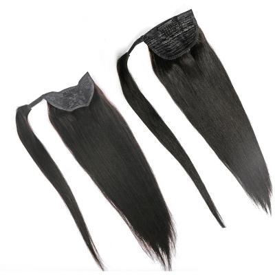 China Remy Human Hair Drawstring Ponytail Hair Extension Double Drawn Ponytails 100% Brazilian Natural Silky Straight Human Hair Wave for Black Women for sale