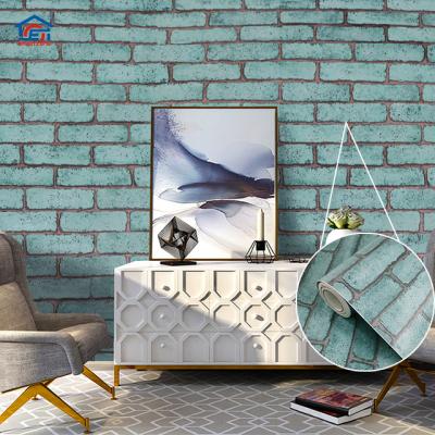 China New Design Green Modern Wallpaper Decor OEM PVC Brick Decorative Self Adhesive Wallpaper for sale