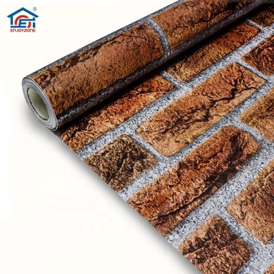 China Modern cheap self-adhesive wholesale home decoration wall paper 3d brick warm color wallpaper for sale