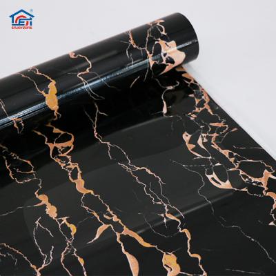 China Modern hot sale high gloss black marble texture PVC coating 3D furniture wallpapers for sale