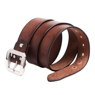 China Genuine Leather Vintage Jeans Belt Cowhide Leather Men Belt Retro Style Steel Buckle for sale