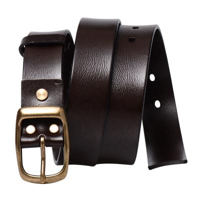 China High Quality Luxury Full Grain Vintage Cowhide Leather Belt Brass Buckle Belt For Men for sale