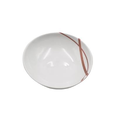 China Sustainable Creative porcelain bowl Vertical pattern Oblique stripe Red and white Dessert salad bowl for sale