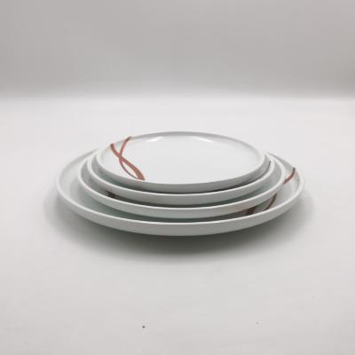 China Sustainable Modern Restaurant Plate Wedding Disc Dish Dinner Plate Thick Sharpening Scratched Striped Disc Red Dish for sale