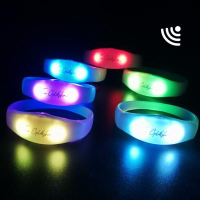 China Light Up By Wireless Controller New Year Party Supplies Custom Multicolor LOGO LED Lights Up Remote Control LED Party Wristband for sale