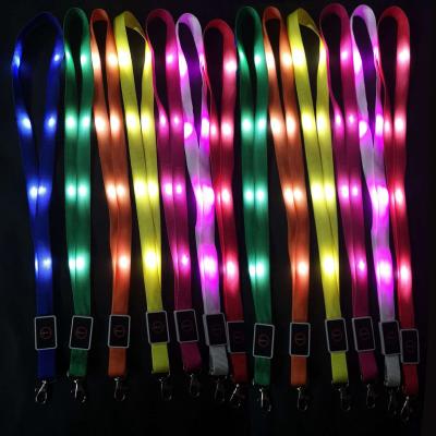 China Glow in the Dark Party Supply LED Collar ID Card Holder Chain Nylon Luminous Nylon Key Flashing Lanyard for sale