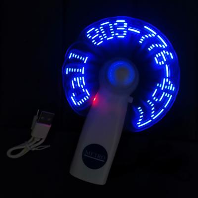 China USB Rechargeable Handheld Custom LED Message Fan Portable Mini Fan , Light Up Flashing Text LED Mini Fan for sale