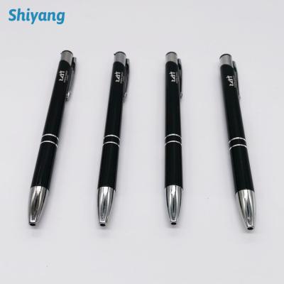 China Custom Click Ball Roller Logo Pen Laser Logo Tip Black Metal Pen for sale