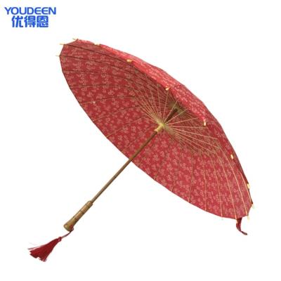 China Custom Traditional Chinese Straight Open Close Manual Bamboo Wooden Handle Manual Umbrella Umbrella for sale