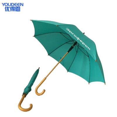 China Straight Umbrella Automatic Open Manual Narrow Customized Fabric Printed With Logo Wooden Curved Handle Straight Anti Wind Resistant Simple Umbrella for sale