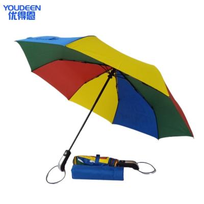 China Sun/rain/promotion/event/advertising with logo rainbow rain umbrella 3 times colorful automatic open close for sale