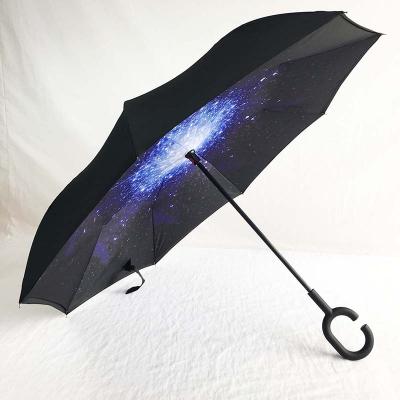 China Umbrella Reverse Star Profile Designs Double Layer Upside Down Inverted Umbrella for sale