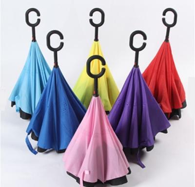 China High Quality Reverse Umbrella Double Layer C Multi Color Optional Handle Reverse Umbrella for sale