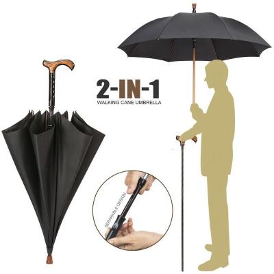 China Special Stick Umbrella Elderly Straght Pole Automatic Open Durable Non-slip Mountaineering Can Be Separated Crutches And Walking Umbrellas for sale