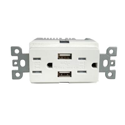 China Hot Sale Two USB Port 4.2A 5V Residential/General Purpose Wall Socket With TR USB Outlets Wall Electrical Receptacle for sale